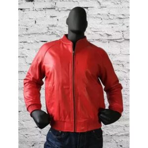 Zafy Leather Red Genuine Real Soft Lambskin Leather Bomber Jacket - Image 1