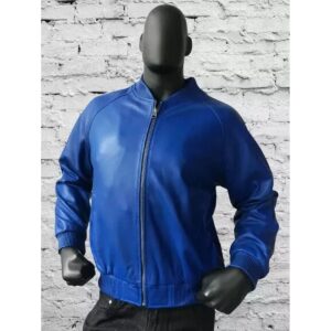Zafy Leather Blue Genuine Real Soft Lambskin Leather Bomber Jacket For Men's - Image 1