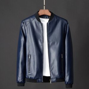 Zafy Leather Dark Blue Genuine Lambskin Leather Bomber Jacket For Men's - Image 2