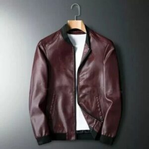 Zafy Leather Burgundy Genuine Lambskin Leather Bomber Jacket For Men's - Image 1
