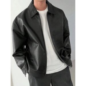 Zafy Leather Men's Plain Black Leather Jacket Pure Soft Sheepskin Coat For Autumn - Image 1