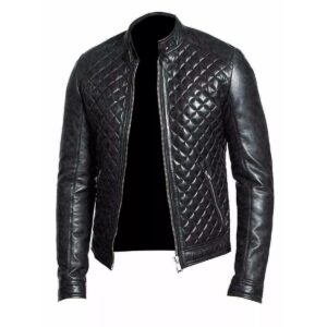 Zafy Leather Black Quilted Leather Jacket For Men's Motorcycle Sheepskin Leather Jacket - Image 1