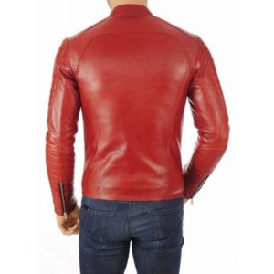 Zafy Leather Red Leather Quilted Biker Motorcycle Slim Fit Stylish Causal Outwear Jacket - Image 2