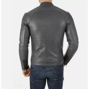 Zafy Leather Men's Gray Leather Jacket Biker Motorcycle Slim Fit Stylish Jacket - Image 2