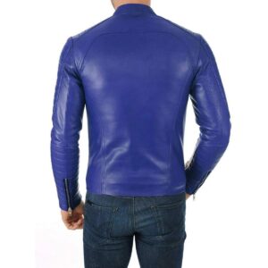 Zafy Leather New Blue Men's Leather Biker Jacket Pure Sheepskin Celebrity Leather Jacket - Image 2