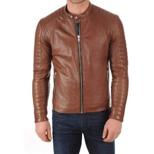 Zafy Leather Men's Tan Leather Biker Jacket Pure Sheepskin Leather Jacket - Image 1