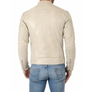 Zafy Leather Biker Motorcycle Jacket For Men's Pure Beige Lambskin Leather Jacket - Image 2