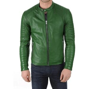 Zafy Leather Mens Green Leather Jacket Pure Lambskin Biker Jacket - Image 1