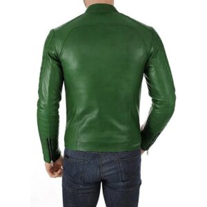 Zafy Leather Mens Green Leather Jacket Pure Lambskin Biker Jacket - Image 2