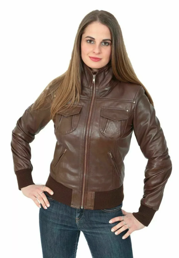 Slim Fit Brown Leather Jacket for women