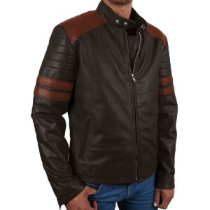 Zafy Leather Men's Leather Jacket Premium Sheepskin Brown Biker Racer Jacket - Image 1
