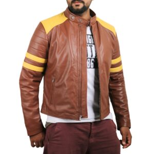 Zafy Leather Men's Leather Jacket 100% Pure Sheepskin Tan Racer Jacket - Image 1