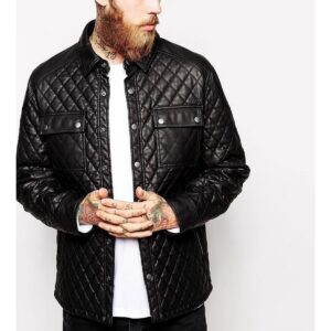 Zafy Leather Men's Black Leather Jacket Pure Sheepskin Quilted Biker Custom Made Jacket - Image 1