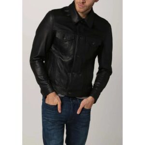 Zafy Leather Black Trucker Jacket Men Pure Lambskin Leather Jacket Casual Wear - Image 1