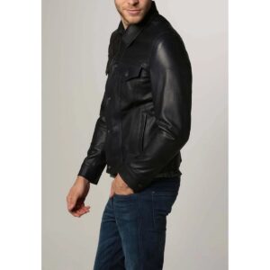 Zafy Leather Black Trucker Jacket Men Pure Lambskin Leather Jacket Casual Wear - Image 3