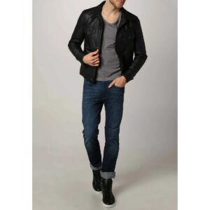 Zafy Leather Black Trucker Jacket Men Pure Lambskin Leather Jacket Casual Wear - Image 4