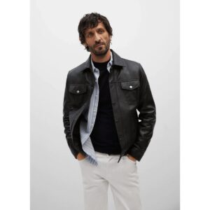 Zafy Leather Men's Black Trucker Jacket 100% Pure Lambskin Slim Fit Jacket - Image 3