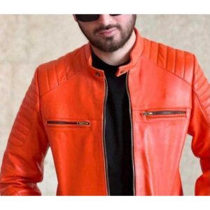 Zafy Leather Men Orange Leather Jacket Real Soft Sheepskin Biker Moto Jacket - Image 3