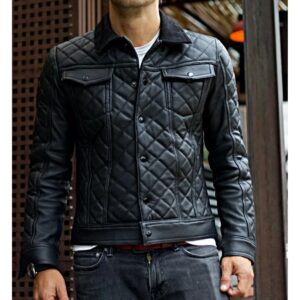 Zafy Leather Men's Leather Trucker Jacket Pure Sheepskin Black Quilted Biker Jacket - Image 2