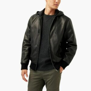 Zafy Leather Men's Black Leather Jacket Genuine Soft Lambskin Slim Fit Hooded Jacket - Image 1