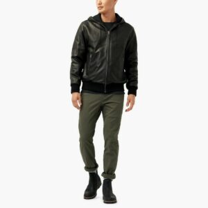 Zafy Leather Men's Black Leather Jacket Genuine Soft Lambskin Slim Fit Hooded Jacket - Image 2