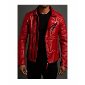 Zafy Leather Men's Leather Jacket Genuine Red Lambskin Slim Fit Biker Racer Jacket