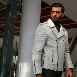 Zafy Leather White Leather Jacket For Mens Pure Sheepskin Slim Fit Biker Jacket - Image 2