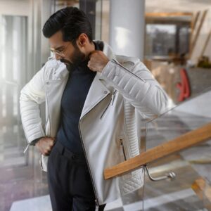 Zafy Leather White Leather Jacket For Mens Pure Sheepskin Slim Fit Biker Jacket - Image 3