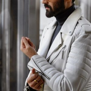 Zafy Leather White Leather Jacket For Mens Pure Sheepskin Slim Fit Biker Jacket - Image 6