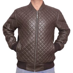 Zafy Men's Leather Jacket Brown Soft Lambskin Bomber Quilted Biker Coat Jacket - Image 1