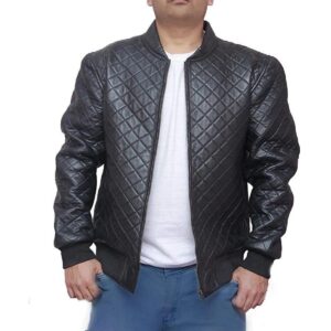 Zafy Leather Men's Black Jacket Soft Lambskin Leather Bomber Quilted Biker Jacket - Image 1