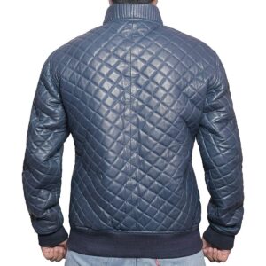 Zafy Leather Men's Jacket Genuine Lambskin Navy Blue Leather Bomber Quilted Jacket - Image 2
