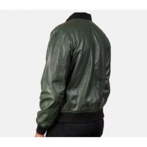 Zafy Leather Bomber Jacket For Men's Dark Green Genuine Leather Coat Jacket - Image 4