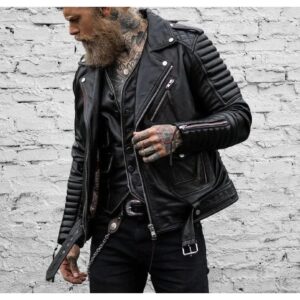 Zafy Leather Men's Vintage Black Slim Fit Quilted Style Fashion Biker Leather Jacket - Image 1