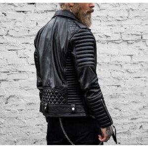Zafy Leather Men's Vintage Black Slim Fit Quilted Style Fashion Biker Leather Jacket - Image 2