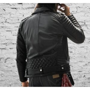 Zafy Leather Men's Vintage Black Slim Fit Quilted Style Fashion Biker Leather Jacket - Image 3