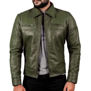 Zafy Leather Olive Green Leather Jacket Mens Real Soft Lambskin Leather Biker Moto Jacket - Image 1