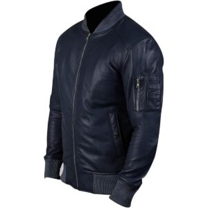 Zafy Leather Men's Real Leather Bomber Jacket Navy Blue Cafe Racer Motorcycle Retro Jacket - Image 2
