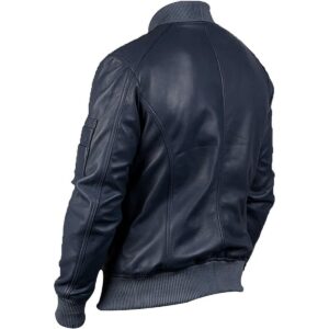Zafy Leather Men's Real Leather Bomber Jacket Navy Blue Cafe Racer Motorcycle Retro Jacket - Image 4