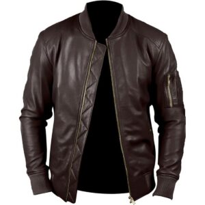 Zafy Leather Men's Real Leather Bomber Jacket Brown Cafe Racer Motorcycle Biker Jacket - Image 1