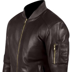 Zafy Leather Men's Real Leather Bomber Jacket Brown Cafe Racer Motorcycle Biker Jacket - Image 3