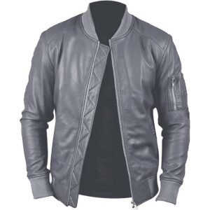 Zafy Leather Men's Gray Bomber Jacket Pure Sheepskin Cafe Racer Retro Leather Jacket - Image 1