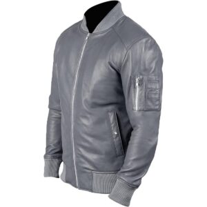 Zafy Leather Men's Gray Bomber Jacket Pure Sheepskin Cafe Racer Retro Leather Jacket - Image 2