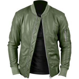 Zafy Leather Olive Green Bomber Jacket For Mens Pure Lambskin Cafe Racer Jacket - Image 1
