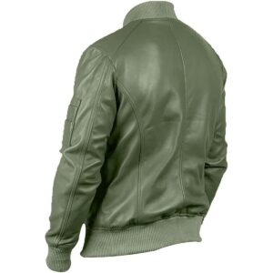Zafy Leather Olive Green Bomber Jacket For Mens Pure Lambskin Cafe Racer Jacket - Image 4