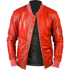 Zafy Leather Red Bomber Jacket For Men Real Sheepskin Cafe Racer Moto Jacket - Image 1