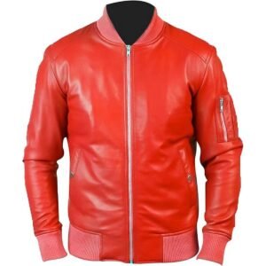 Zafy Leather Red Bomber Jacket For Men Real Sheepskin Cafe Racer Moto Jacket - Image 3