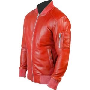 Zafy Leather Red Bomber Jacket For Men Real Sheepskin Cafe Racer Moto Jacket - Image 2