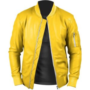 Zafy Leather Bomber Jacket For Men Real Sheepskin Yellow Cafe Racer Motorcycle Jacket - Image 1
