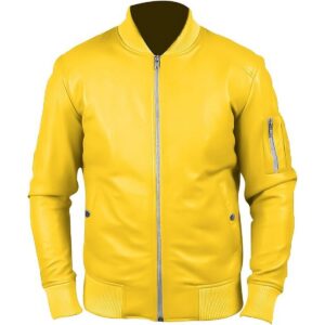 Zafy Leather Bomber Jacket For Men Real Sheepskin Yellow Cafe Racer Motorcycle Jacket - Image 3